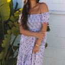  Lacey Floral Short Bubble Sleeve Maxi Dress