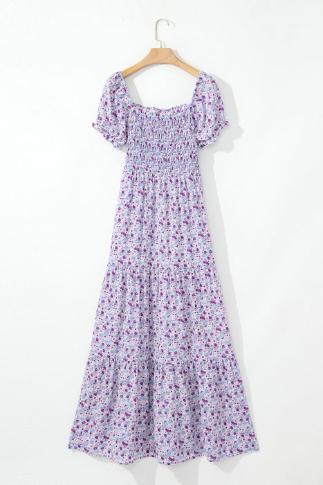 Lacey Floral Short Bubble Sleeve Maxi Dress