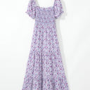  Lacey Floral Short Bubble Sleeve Maxi Dress