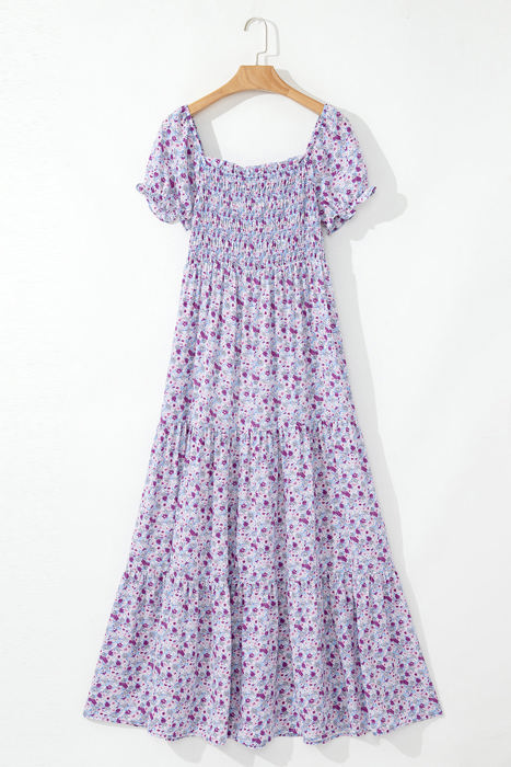 Lacey Floral Short Bubble Sleeve Maxi Dress
