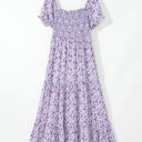  Lacey Floral Short Bubble Sleeve Maxi Dress