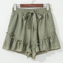  Laurel Green Textured Tie Waist Ruffle Hem Shorts