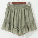  Laurel Green Textured Tie Waist Ruffle Hem Shorts