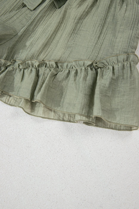 Laurel Green Textured Tie Waist Ruffle Hem Shorts