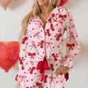 Red Medium Laurel Pcs Pajama Set Long Sleeve Top