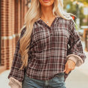 Brown XL Lauren Plaid Patchwork Long Sleeve Hooded Top