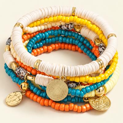 Layla Boho Heishi Coin Charm Stretch Bracelet