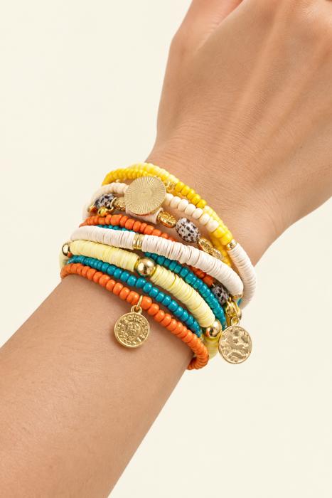 Layla Boho Heishi Coin Charm Stretch Bracelet