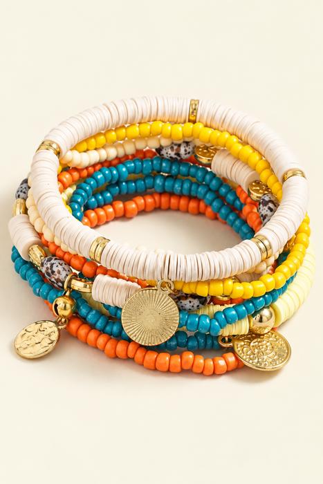 Layla Boho Heishi Coin Charm Stretch Bracelet