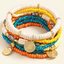 Multi Layla Boho Heishi Coin Charm Stretch Bracelet