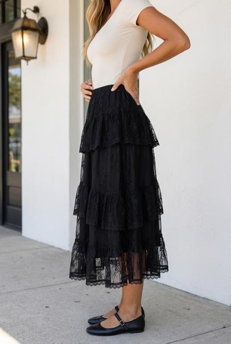 Layla Ruffle Lace Tiered Skirt