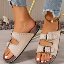  Leah Buckle Faux Suede Slippers