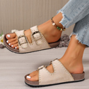  Leah Buckle Faux Suede Slippers