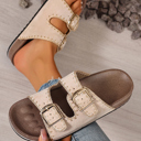 Leah Buckle Faux Suede Slippers