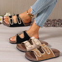  Leah Buckle Faux Suede Slippers