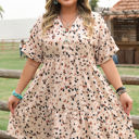 Beige XXXXL Leila Plus Size Cuffed Sleeve Empire Waist Dress
