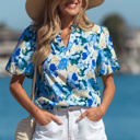Sky Blue XL Leilani Short Puff Sleeve Blouse