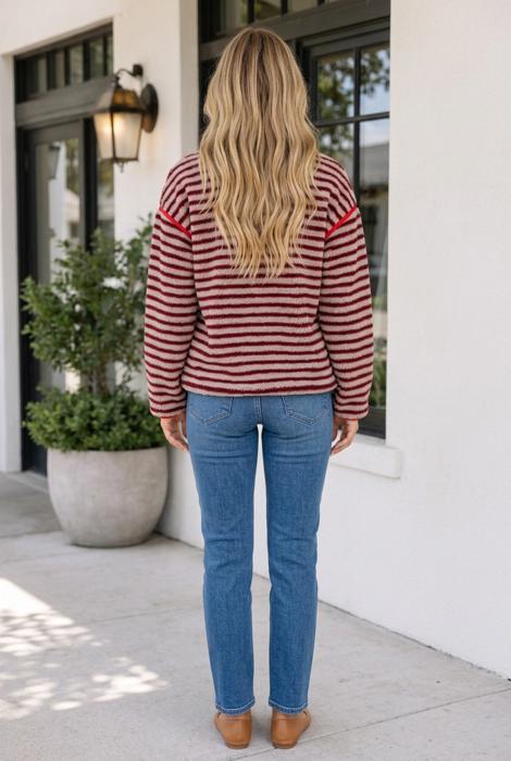 Lela Fuzzy Colorblock Placket Sweatshirt