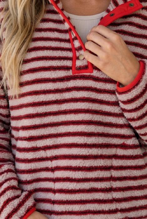 Lela Fuzzy Colorblock Placket Sweatshirt
