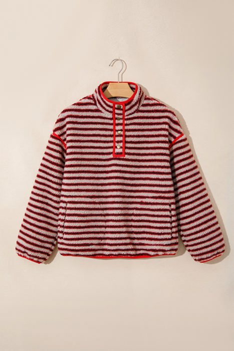 Lela Fuzzy Colorblock Placket Sweatshirt