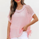  Lettie Hollow-out Crochet Side Tied Short Sleeve Sweater
