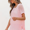  Lettie Hollow-out Crochet Side Tied Short Sleeve Sweater