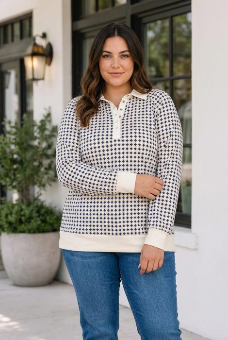 Lidia Contrast Collared PLUS Pullover