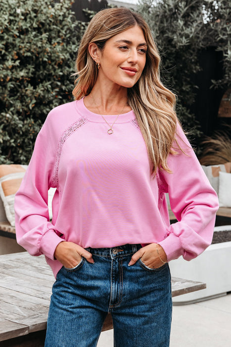 Lilah Lace Patched Raglan Sleeve Loose Fit Sweatshirt