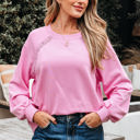 Bright Pink Small Lilah Lace Patched Raglan Sleeve Loose Fit Sweatshirt