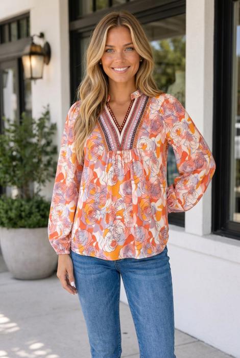 Lillian Sleeve Shift Blouse Long Sleeve Top