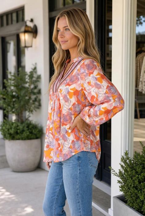 Lillian Sleeve Shift Blouse Long Sleeve Top