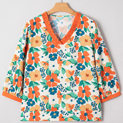 Lily Print Bracelet Sleeve Blouse