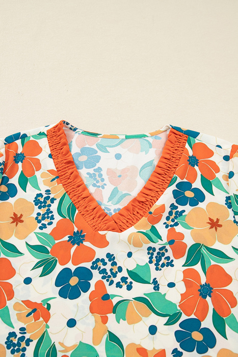 Lily Print Bracelet Sleeve Blouse