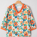 Orange XL Lily Print Bracelet Sleeve Blouse