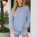 Sky Blue Stripe Large Lily Two Piece Set Long Sleeve Top
