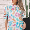  Lilyana Keyhole Puff Sleeve Blouse