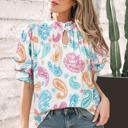 Multicolour Small Lilyana Keyhole Puff Sleeve Blouse