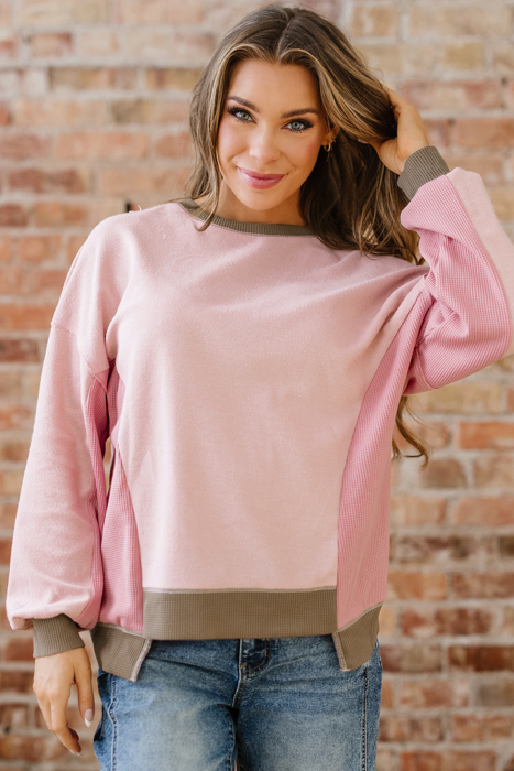 Lina Waffle Patchwork Oversize Sweatshirt
