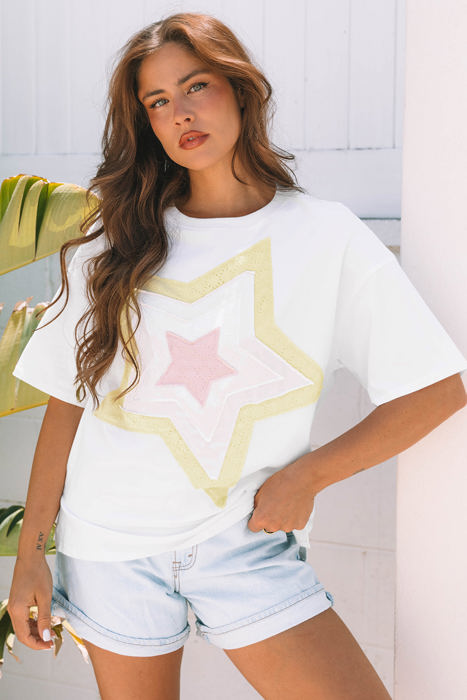 Lisa Layered Star Patched Half Sleeve Loose Top