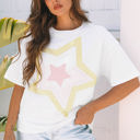White Medium Lisa Layered Star Patched Half Sleeve Loose Top