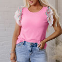  Lisa Ruffle Flutter Sleeve Ribbed Blouse