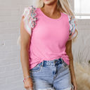  Lisa Ruffle Flutter Sleeve Ribbed Blouse