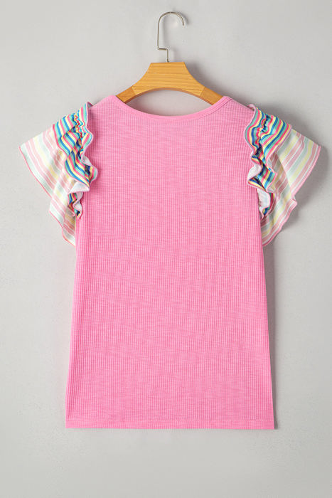 Lisa Ruffle Flutter Sleeve Ribbed Blouse