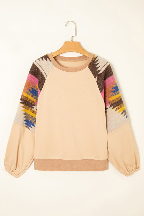 Logan Aztec Patchwork Raglan Pullover Sweatshirt