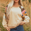 Light French Beige Small Logan Aztec Patchwork Raglan Pullover Sweatshirt