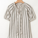 Gray Stripe Large Lorelai Tie Short Sleeve Blouse