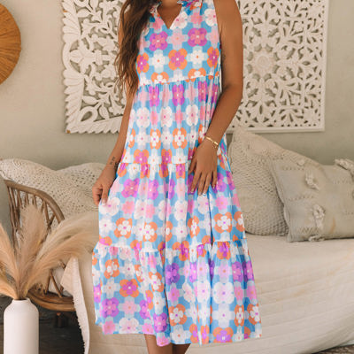 Lottie Floral Print Frilly Neck Sleeveless Tiered Maxi Dress