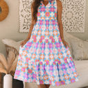  Lottie Floral Print Frilly Neck Sleeveless Tiered Maxi Dress