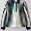 Navy Blue Small Louisa Contrast Collar Zip Long Sleeve Top