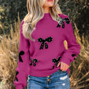 Bright Pink Medium Lucy Bow Pattern Loose Sweater